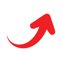 Red Arrow. Vibrant red upward curving arrow pointing diagonally right signifying progress growth success direction upward movement and vector illustration.