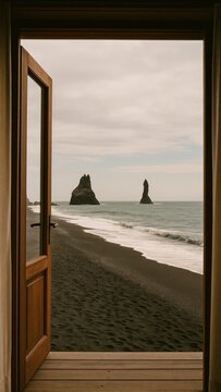 Fototapeta Serene ocean view through doorway.