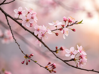 Obraz premium Delicate pink cherry blossoms on dark branches sakura