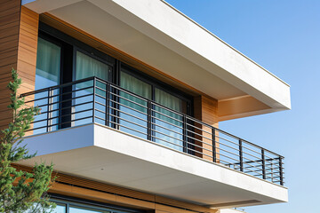 Fototapeta premium Clean architectural balcony design on house facade.