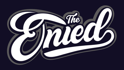 The enied logo with white cursive text and gray outline against a dark blue background in a stylized font
