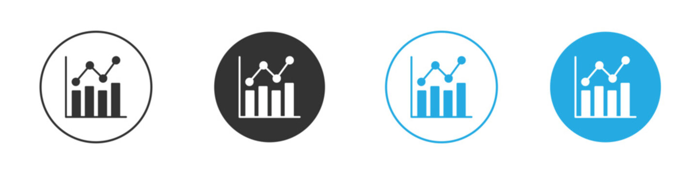 Bar Graph Icons in Circular Frames Isolated on White Background