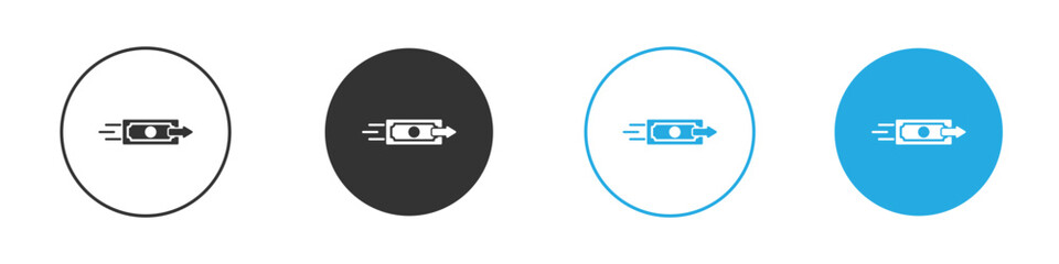 Fast Money Transfer Icon in Circular Frames isolated on white background