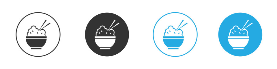 Rice Bowl with Chopsticks Icon Set, Isolated on White Background
