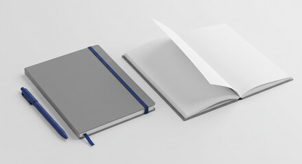 Gray Notebook and Pen Mockup on White 