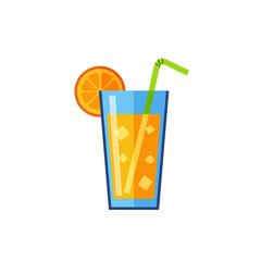 Fresh Orange Juice in a Glass with Straw and Orange Slice Vector Illustration