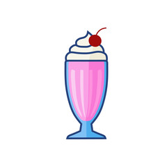Delicious Pink Milkshake with Whipped Cream and Cherry Isolated on White