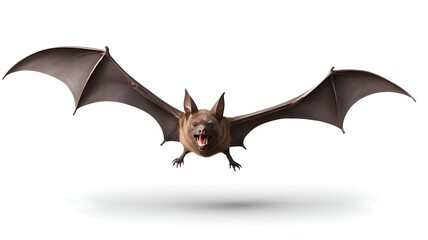 Fototapeta premium Flying bat in mid-air with fully extended wings isolated on white background