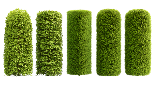 Well-shaped, vibrant green bushes isolated on white background