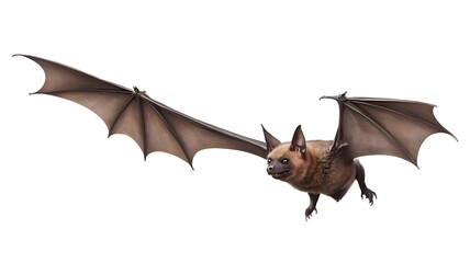 Fototapeta premium Flying bat in mid-air with fully extended wings isolated on white background