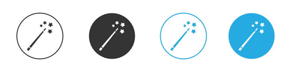 Magic Wand Icon in Circular Frames Isolated on White Background