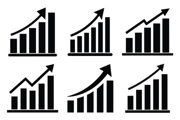 Fototapeta premium set of black bar graph icons with upward trending arrows on white background bar chart