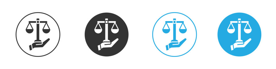 Scales of Justice Icon in Hand, Isolated on White Background