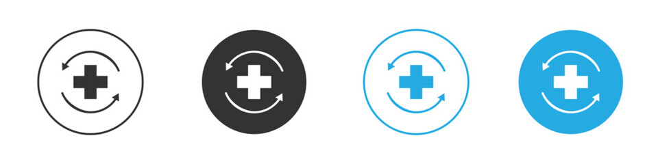 Medical Cross Icon with Circular Arrows, Isolated on White Background