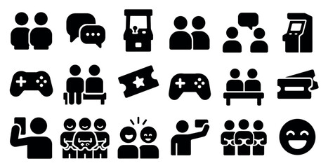 Gaming and social silhouette icons set – solid, filled, communication symbols