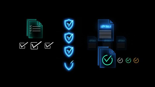 Automated document approval and quality control concept on the transparent background. DMS concept. Motion graphics of document approval idea. 4k video animation. 