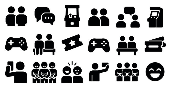 Gaming and social silhouette icons set &ndash; solid, filled, communication symbols