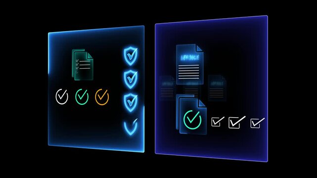 Automated document approval and quality control concept on the transparent background. DMS concept. Motion graphics of document approval idea. 4k video animation. 