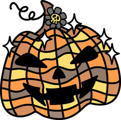 Halloween Plaid Pumpkin with Skull Flower Cartoon