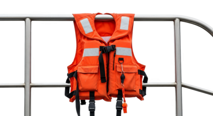 Orange Life Vest Hanging On Railing