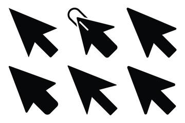 set of black computer mouse cursors on white background pointer arrow