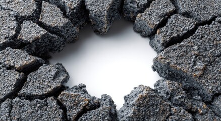 Cracked earth frame, dark gray, with a white center