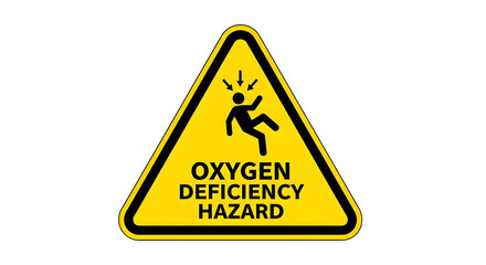 Oxygen Deficiency Hazard Warning Sign A yellow triangular symbol indicating the risk of asphyxiation due to low oxygen levels