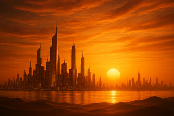 Obraz premium Golden Worlds: Surreal Landscapes, Celestial Phenomena, and Futuristic Horizons