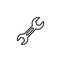 Professional black line art wrench icon symbolizing repair, maintenance, and mechanical solutions