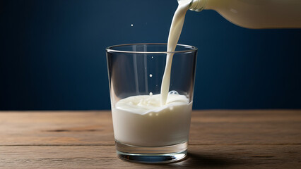 Fresh milk being poured into a clear glass