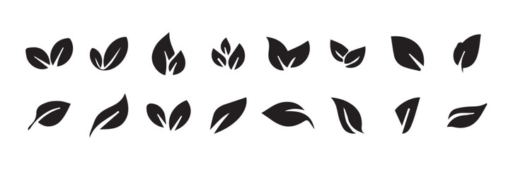 Set of black leaf silhouettes in different botanical shapes, ideal for nature designs, eco themes, and seasonal, silhouette vector on white background, vector illustration eps 10.