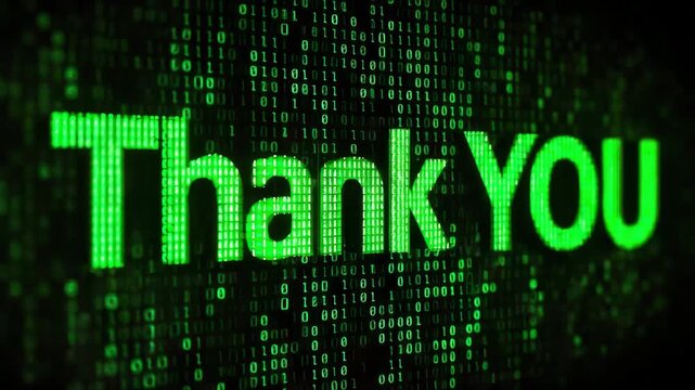thank you text on digital binary code background illustrated animation