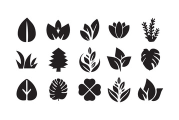 Leaf Icons. Solid, filled icon set, Leaf plant eco logo symbol simple graphic icon set, vegetarian fresh herb shape sign, vector illustration eps 10.
