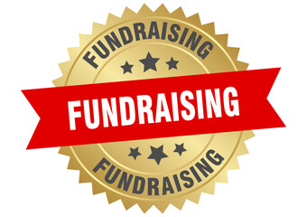 fundraising. fundraising round red and gold label isolated on transparent background