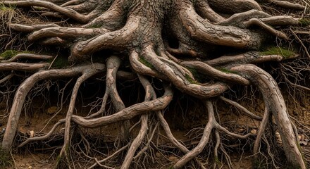 Tree roots nature forest ground soil root system woodland natural outdoor plant life earthy texture