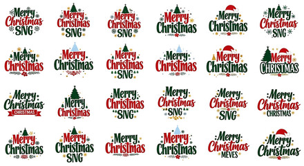 Merry Christmas Typography with Festive Elements and Santa Hats Collection happy holiday