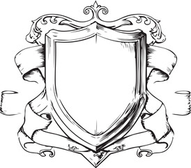 Obraz premium Hand-Drawn Heraldic Shield and Ribbon Emblem Set