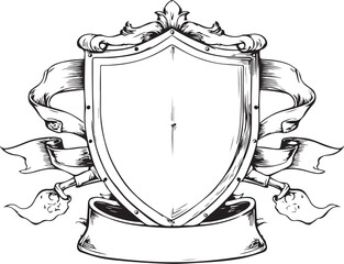 Hand-Drawn Heraldic Shield and Ribbon Emblem Set