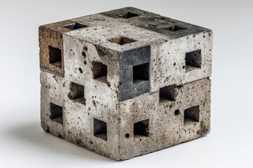 Gray, textured cube with embedded squares