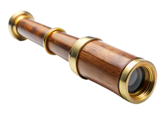 Antique Wooden Spyglass  a detailed Close Up isolated on white background ,PNG.AI Generated.