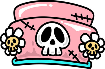 Halloween Nurse Hat Spooky Skull and Daisy Cartoon 