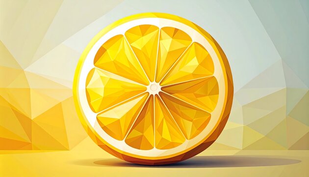 Low poly lemon slice with yellow background.