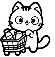 cute kitten with shopping cart - layered cut file - animals clip art