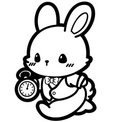 cute white rabbit with clock -layered cut file - character sticker