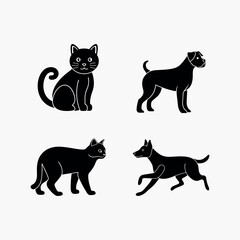 Cat Dog Pet Animal Domestic Cute Companion Friend Silhouette vector white background