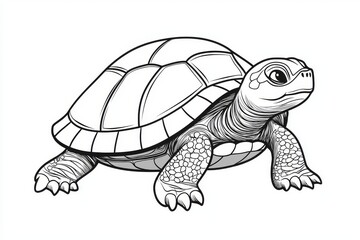 Obraz premium Cute cartoon turtle vector icon in black and white line art, simple children coloring page design with clean outlines on white background