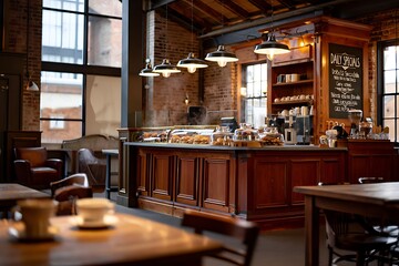 Rustic Cafe Counter with Baked Goods