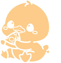 cute duckling eating a pizza slice