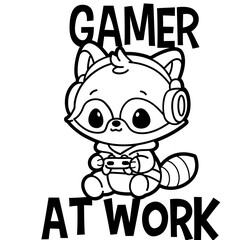 cute raccoon gamer at work