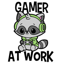 cute raccoon gamer at work